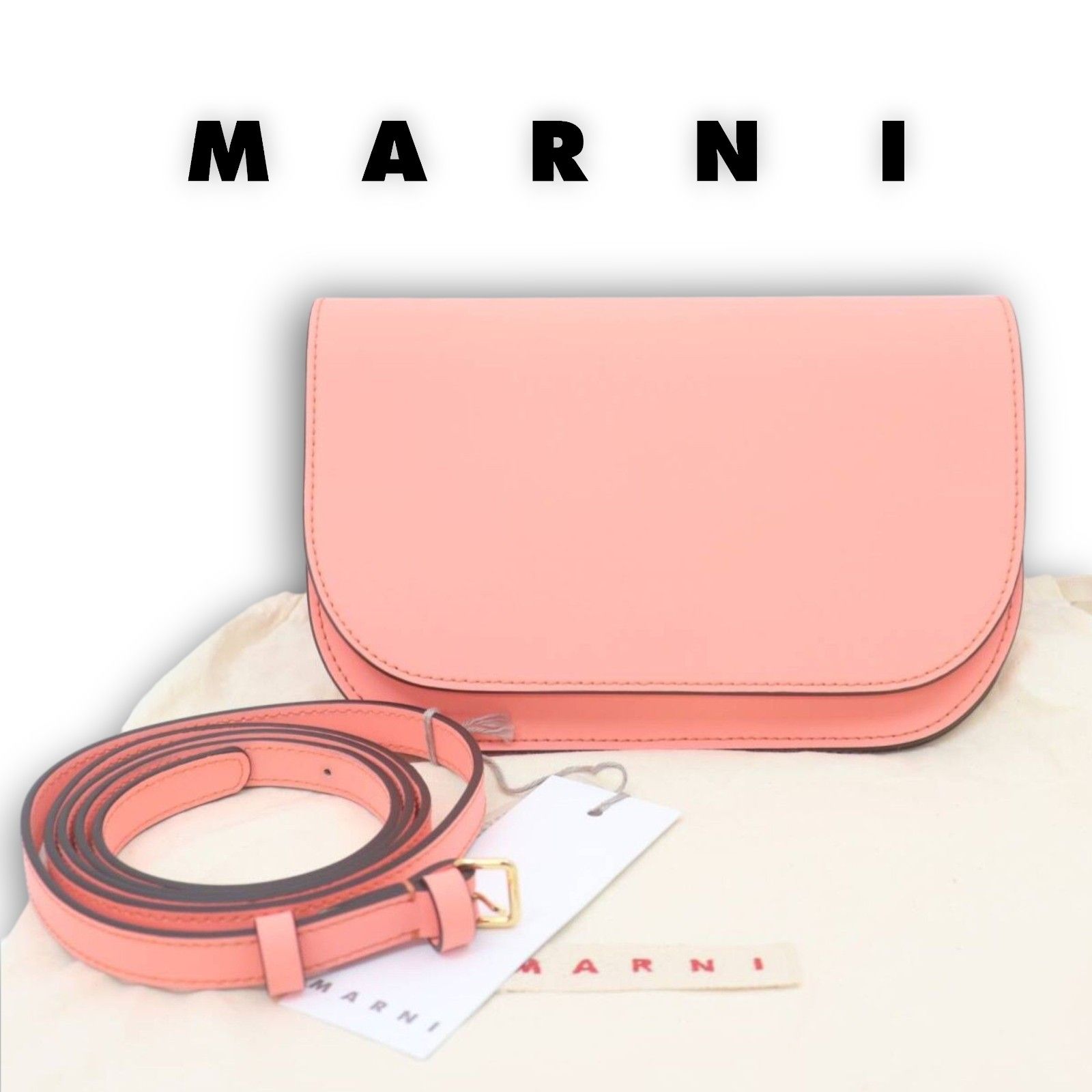 Marni New & Rare Coral Pink Two-Way Leather Shoulder Bag & Clutch With Dust Bag